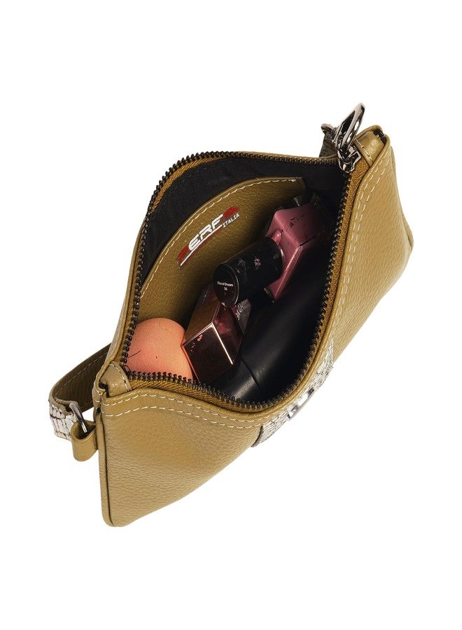 PERF Genuine Leather Wristlet Pouch for Women | Compact Handheld Clutch with Textured Accent & Detachable Strap | Premium Everyday Carry Organizer (OLV/SLV) - Image 5